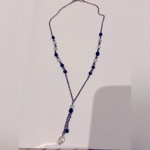 Black and white beaded necklace with two drops